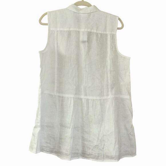 J. Jill 100% Linen White Tunic Button Down Blouse Women’s Sz L Preppy Old Money - Picture 5 of 14